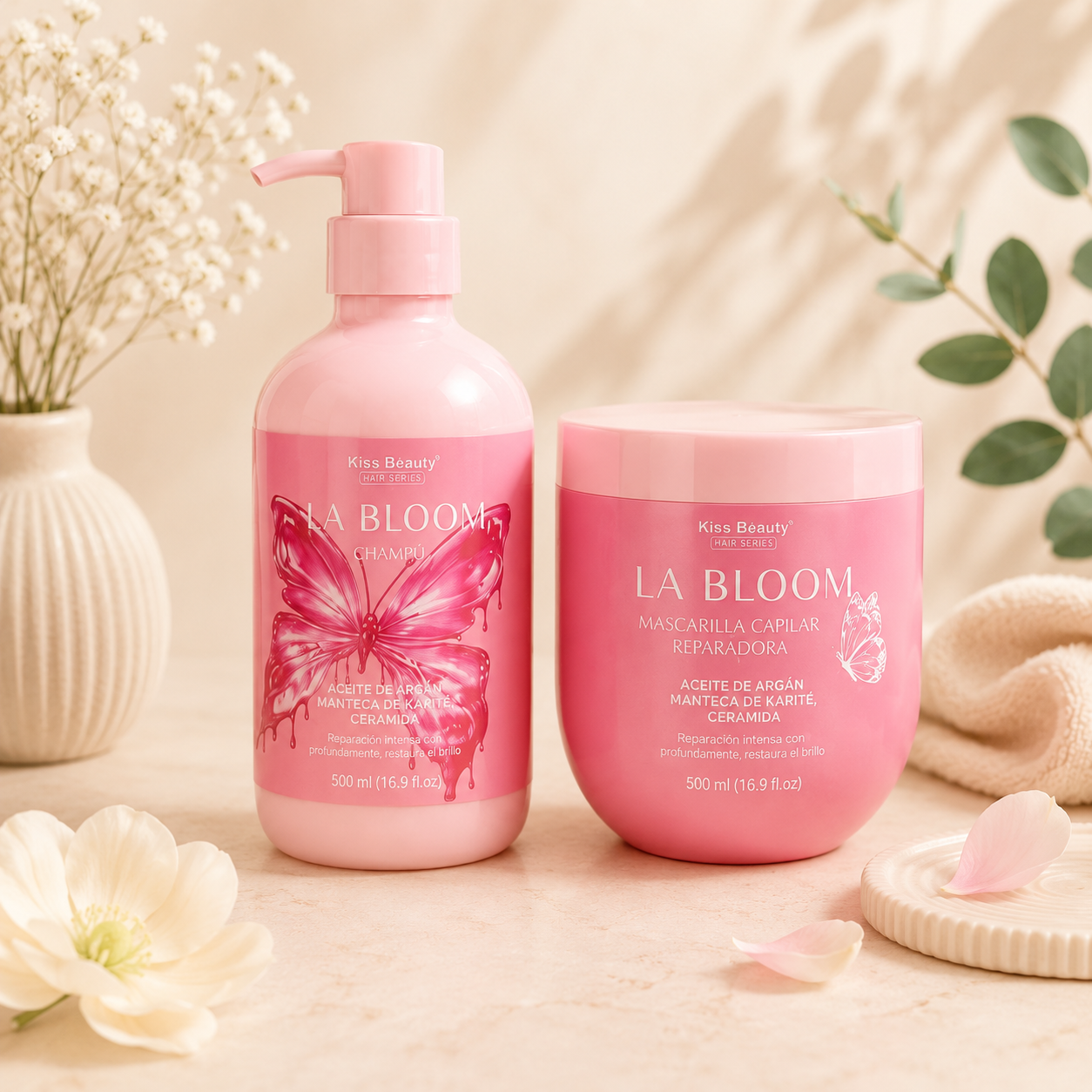 Pack Capilar La Bloom | Champú + Mascarilla Reparadora | Aceite de Argán y Ceramidas